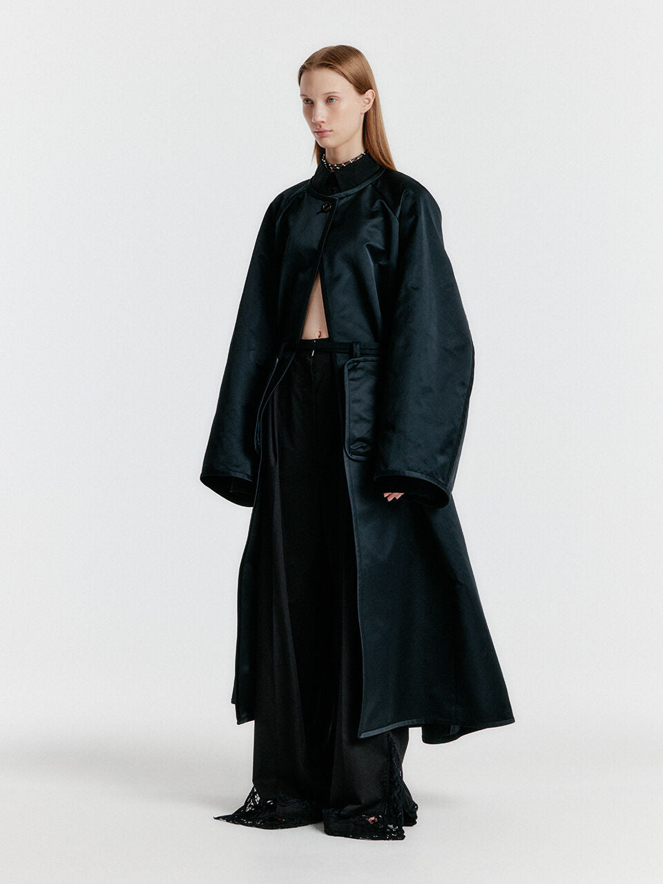 EENK YEDA Round-neck Coat With Detachable Pocket Belt - Jet Black