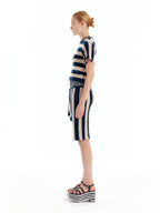 EENK ULLAD Stripe Knit Shorts - Navy/Beige Stripe