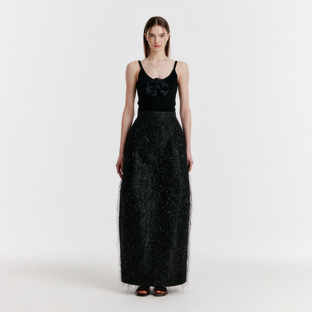 EENK YOV Metallic Long Skirt - Black