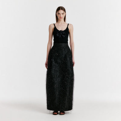 YOV Metallic Long Skirt - Black