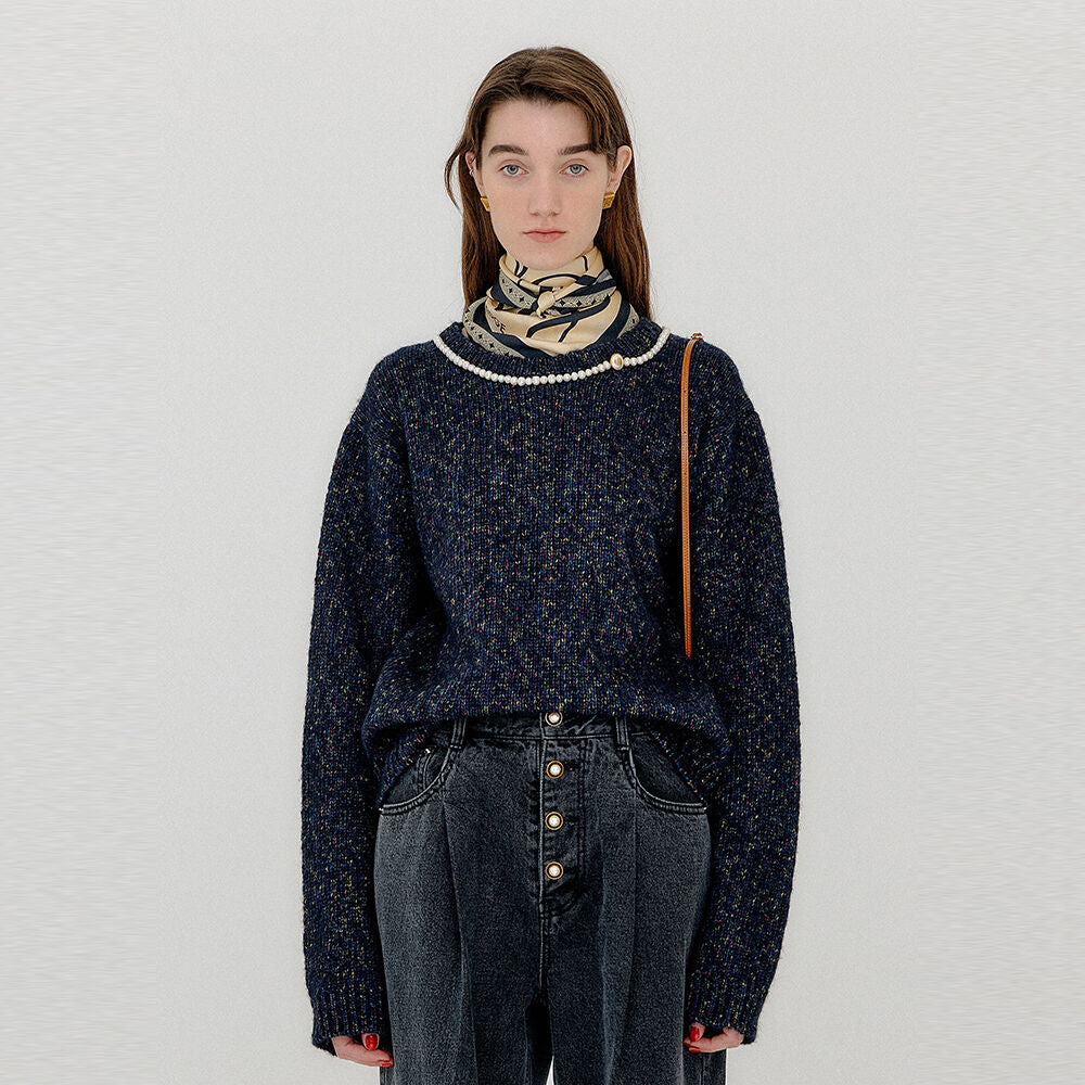 EENK EENK VACKLYN Pearl Trim Knit Pullover - Black