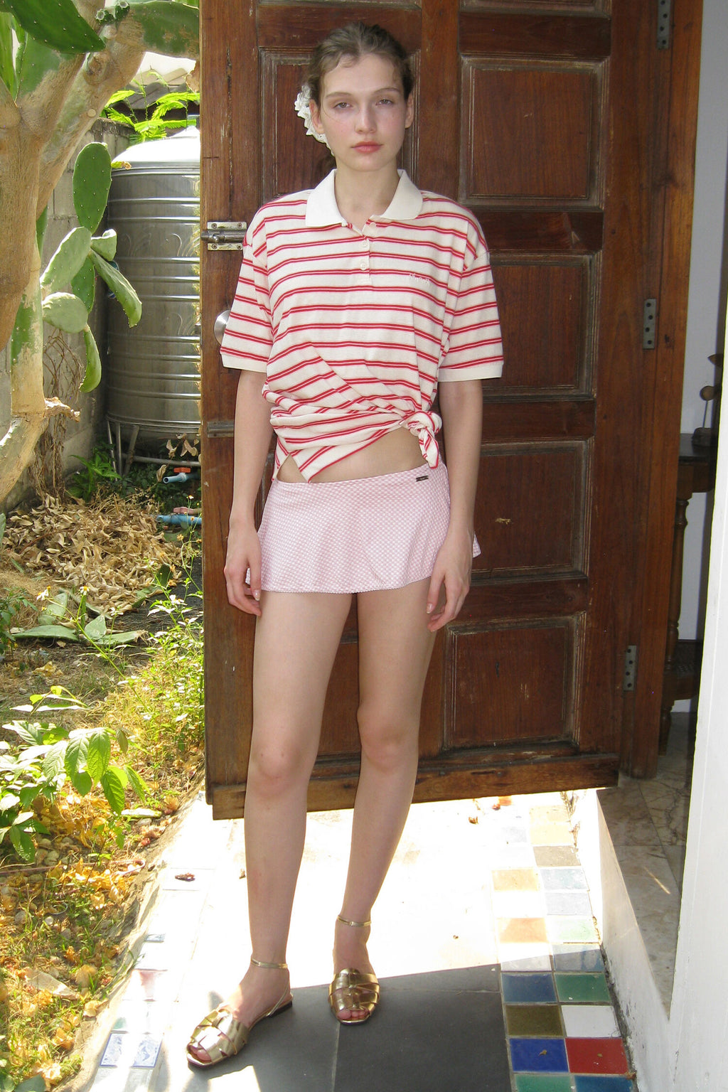 SINOON Stripe Half Sleeve PK Shirt (Red)