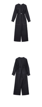 WOVEMENT High Rise Cotton Jumpsuit Navy WBAFJS002NV