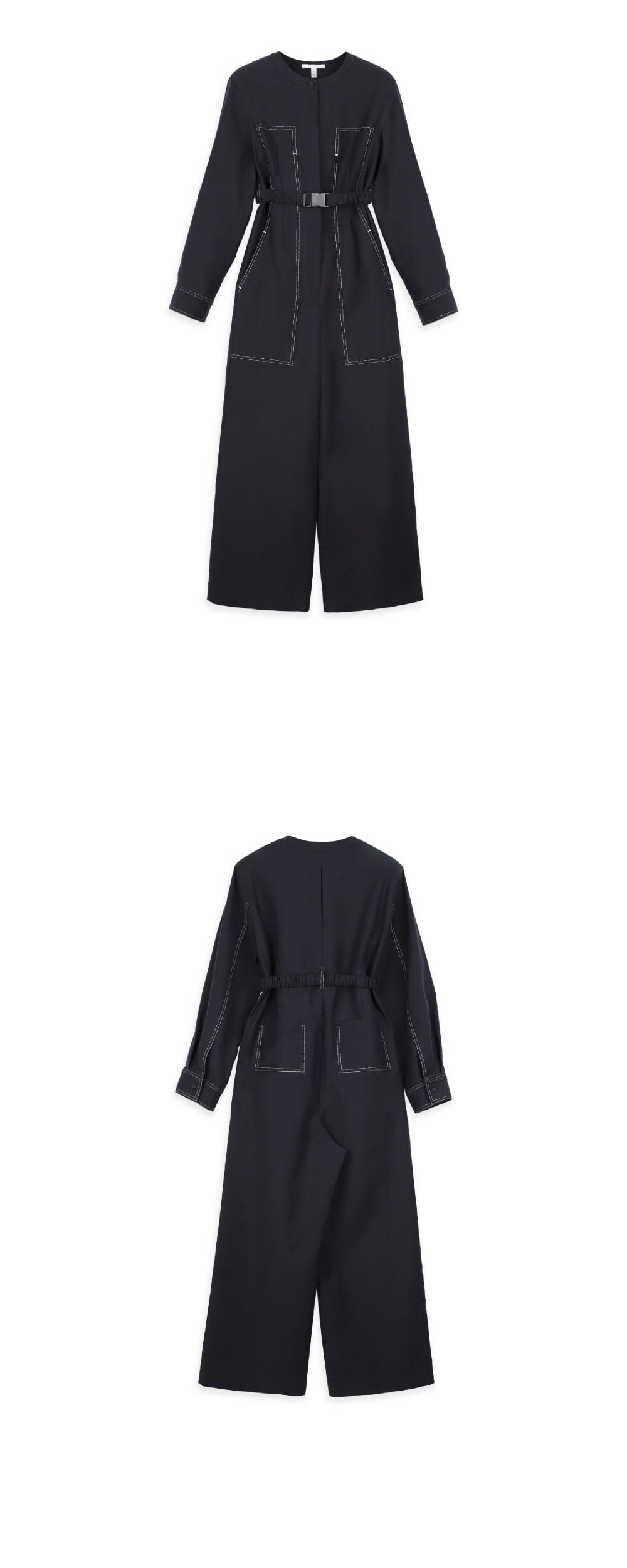 WOVEMENT High Rise Cotton Jumpsuit Navy WBAFJS002NV