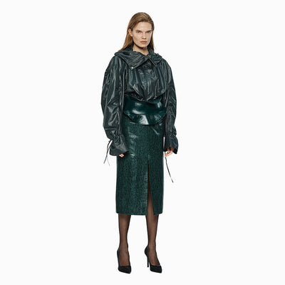 FAUX LEATHER MIDI SKIRT GREEN (W24SK6031GN)