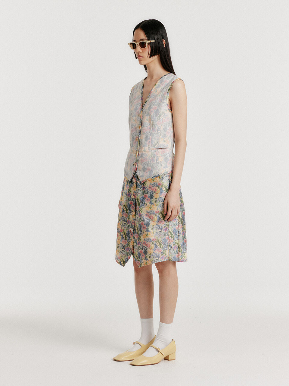 EENK YULIN Layered Vest Dress - Cream/Blue Multi