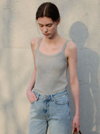 MOMET Nikki punching cotton tank top melange