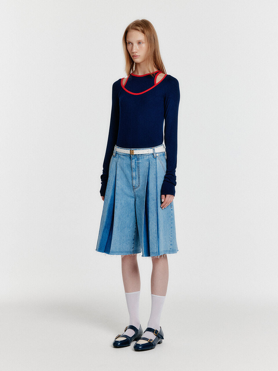 EENK YECO Pleated Denim Bermuda Shorts - Blue