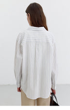 DUNST UNISEX CLASSIC OVERSHIRT BEIGE STRIPE_UDSH5B123I2