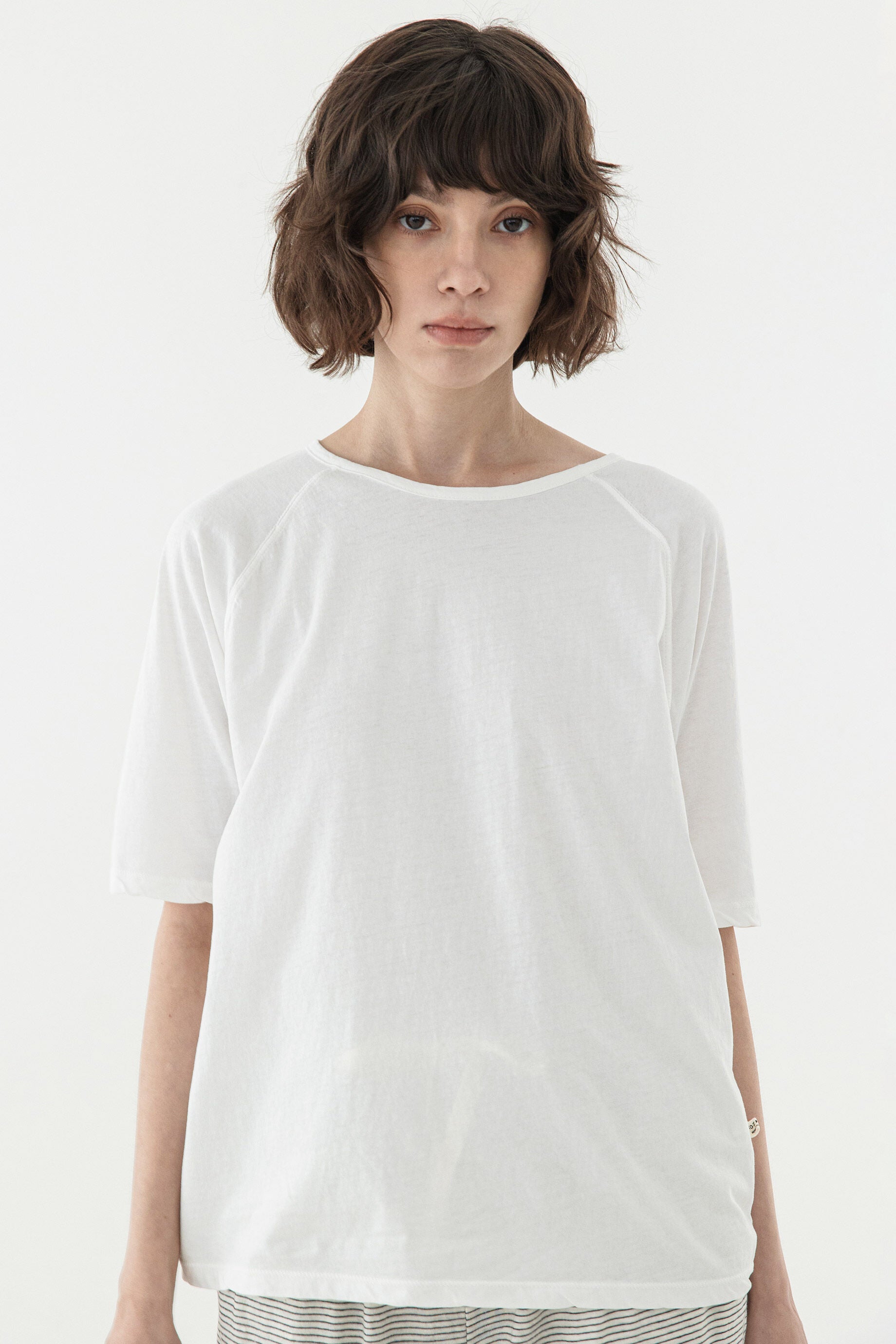 KOZNOK Maria Nagrang Layered Pure Cotton Summer Women's Short Sleeve T-Shirt Inner Tee Ivory
