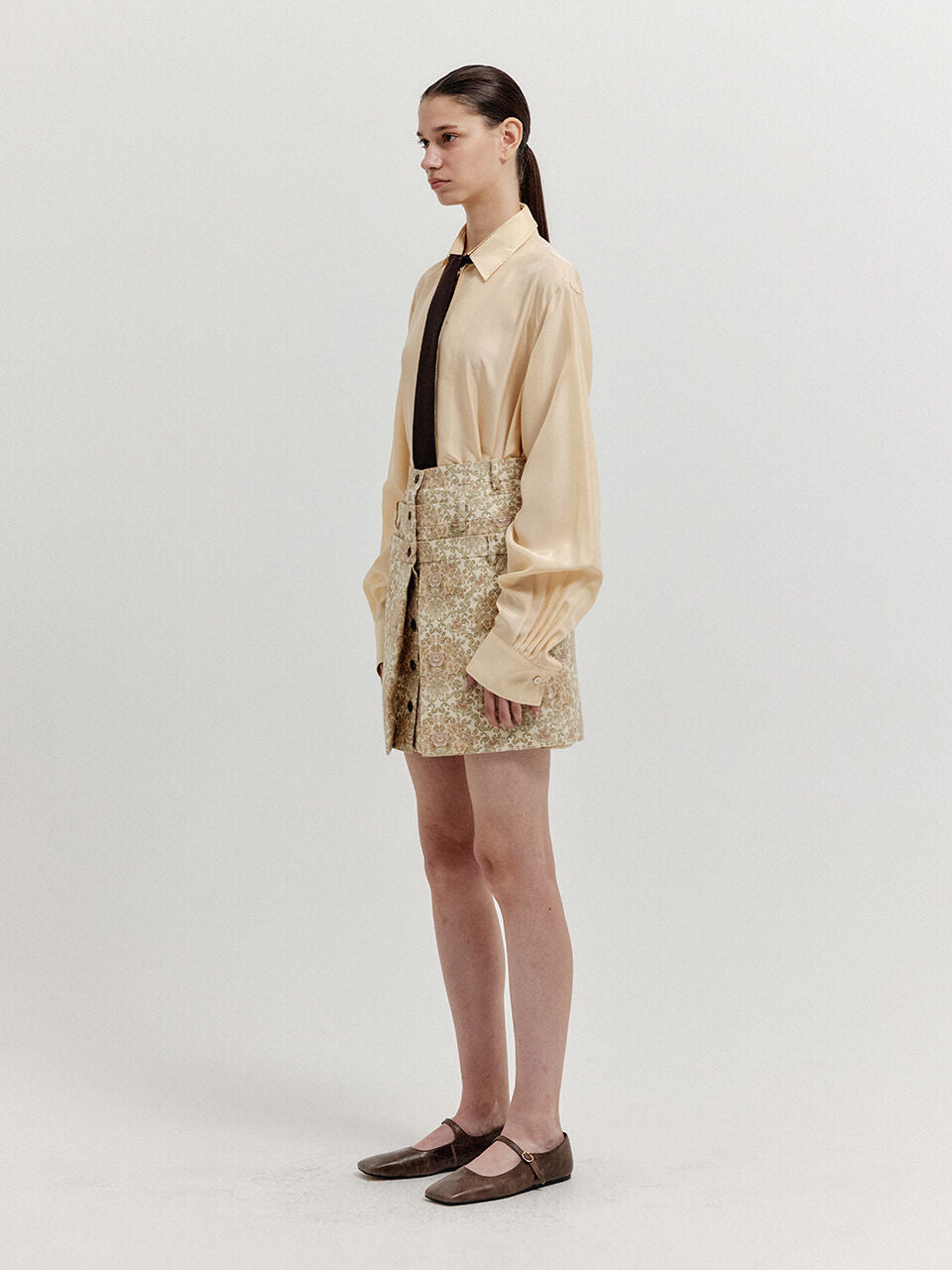 EENK EENK XINNA Waistband Layered Mini Skirt - Beige