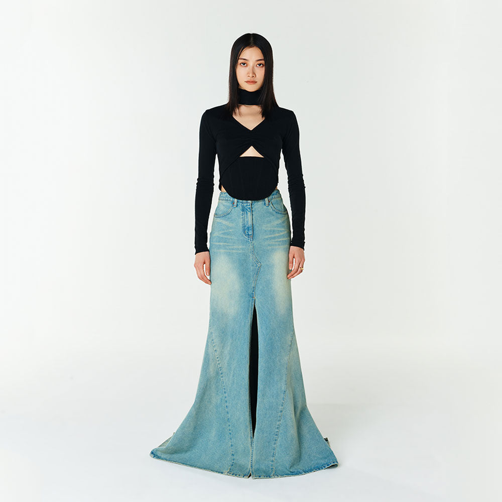 YCH DENIM LONG SKIRT SKY BLUE (F23DB702SB)