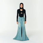 YCH DENIM LONG SKIRT SKY BLUE (F23DB702SB)