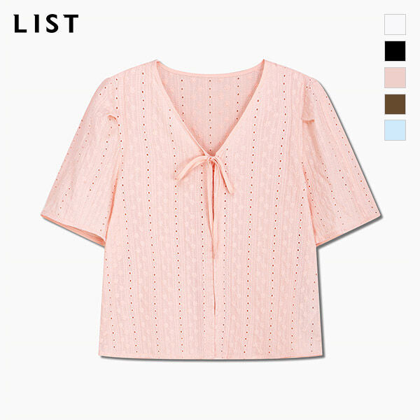 LIST Cotton punching ribbon blouse_TWWBLQ62200