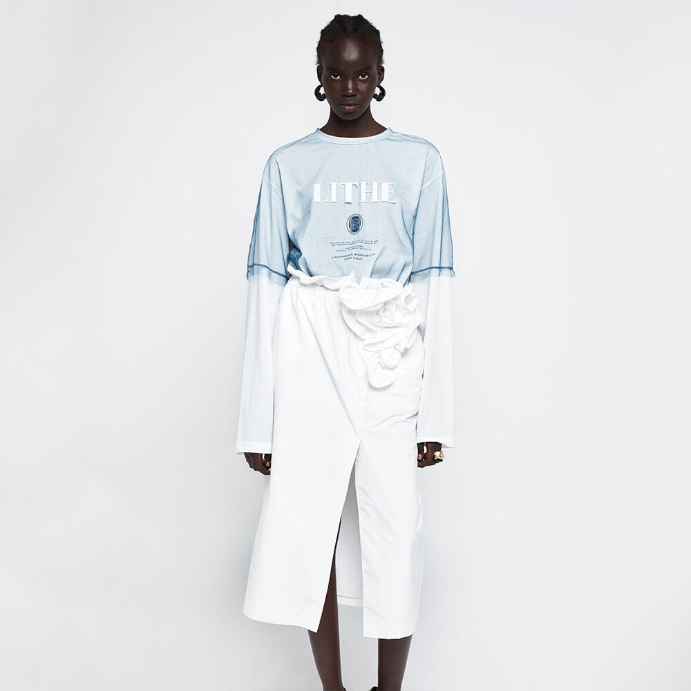 YCH SHEER-PANELLED LAYERED T-SHIRT BLUE (R25TS11111BL)