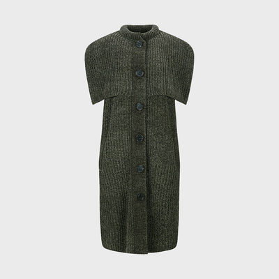 BUTTONED CABLE-KNIT CAPE KHAKI (F24KT8021KK)