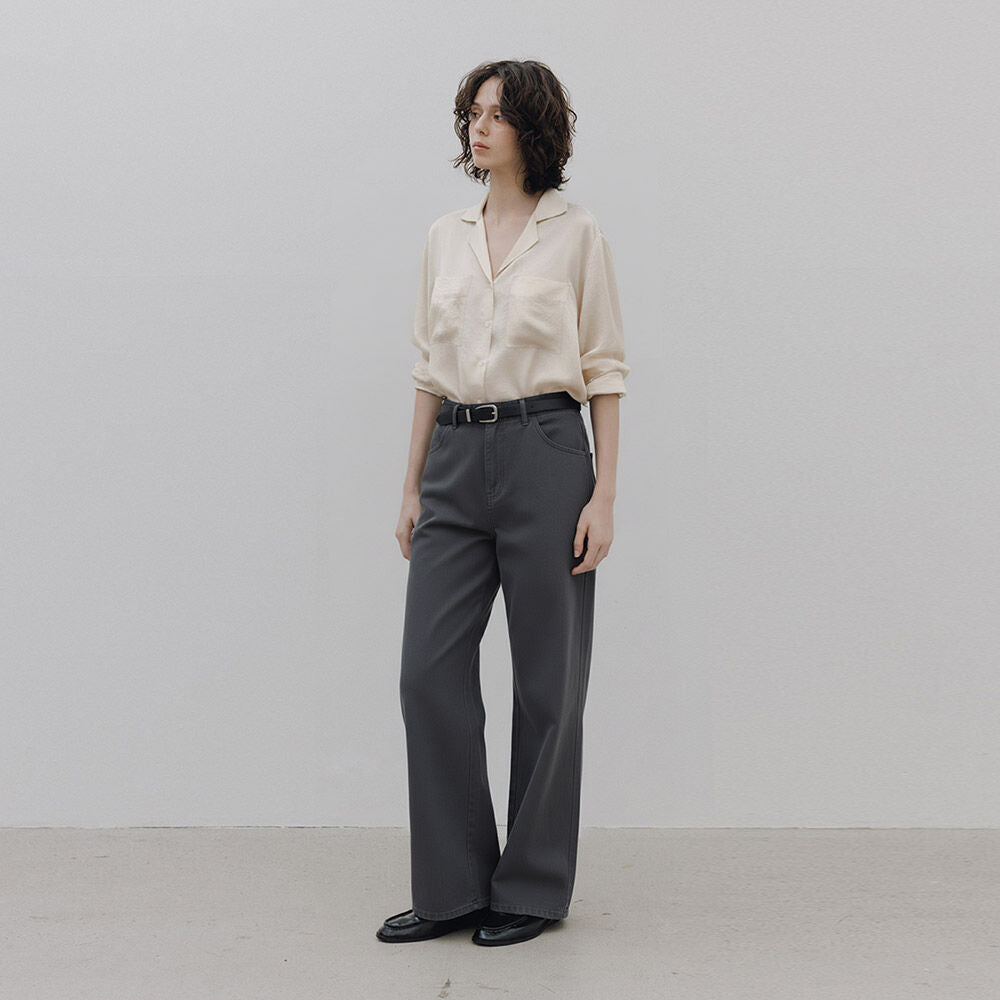 HUNCH Loose-Fit Open Collar Shirt (2color)