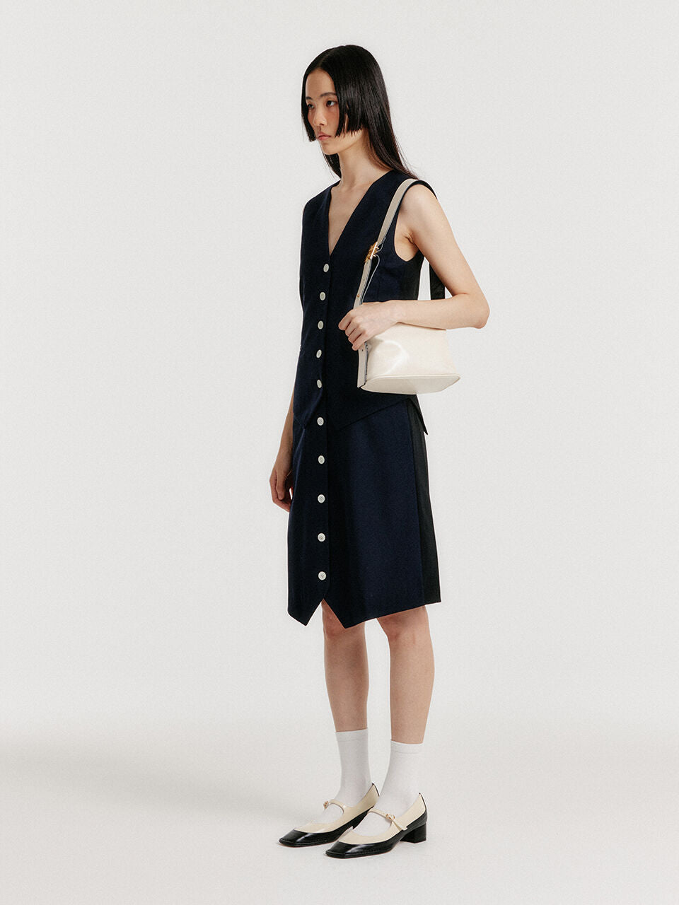 EENK [Lee Hyori wearing] YULIN Layered Vest Dress - Navy/Black