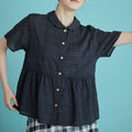 CHIQUITA 16th_Summer Dot Shirring Shirt Navy 232303ONV (domestic production)