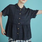 CHIQUITA 16th_Summer Dot Shirring Shirt Navy 232303ONV (domestic production)