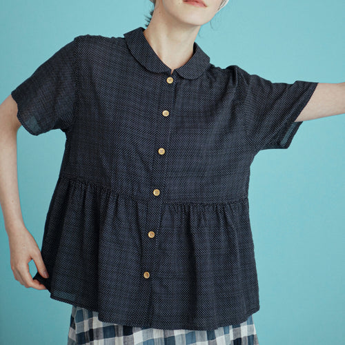 CHIQUITA 16th_Summer Dot Shirring Shirt Navy 232303ONV (domestic production)
