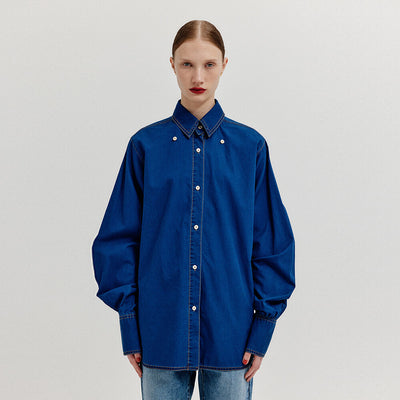 XOVER Long Sleeve Denim Shirt - Denim Blue