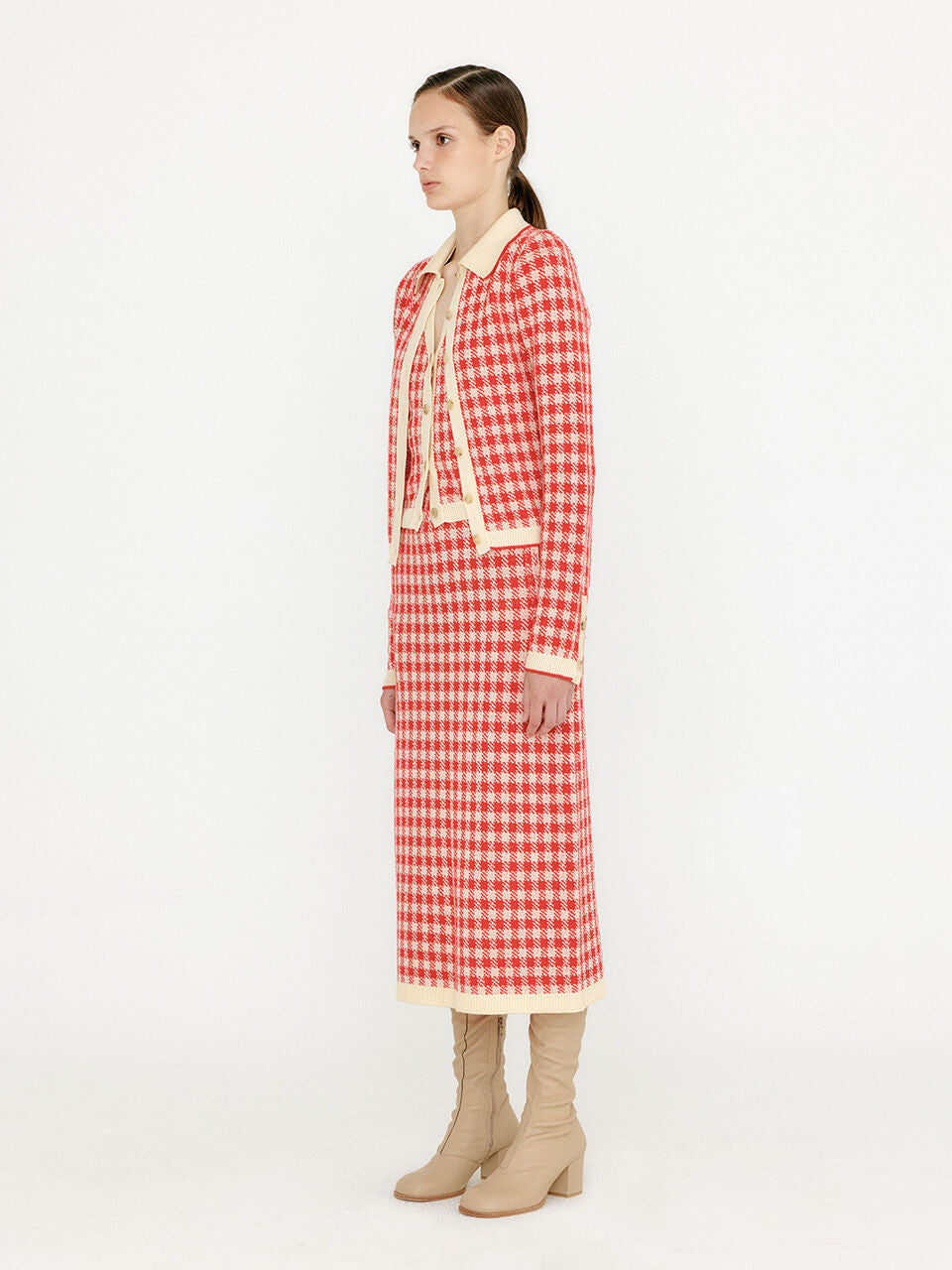 EENK EENK VINK Gingham Check Knit Shirt - Red/Ivory