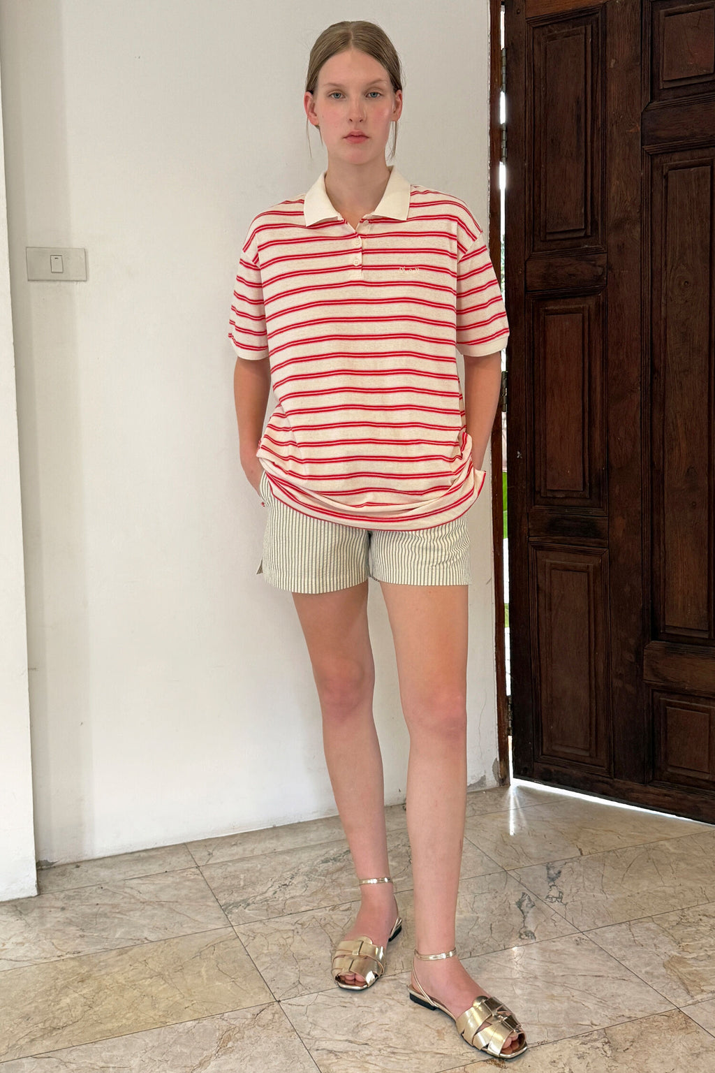 SINOON Stripe Half Sleeve PK Shirt (Red)