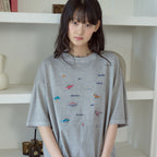 CPGN Dino Stitch embroidery pigment short sleeve t-shirt ghost gray
