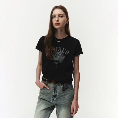 Archive Print Crop T-Shirt (Black)