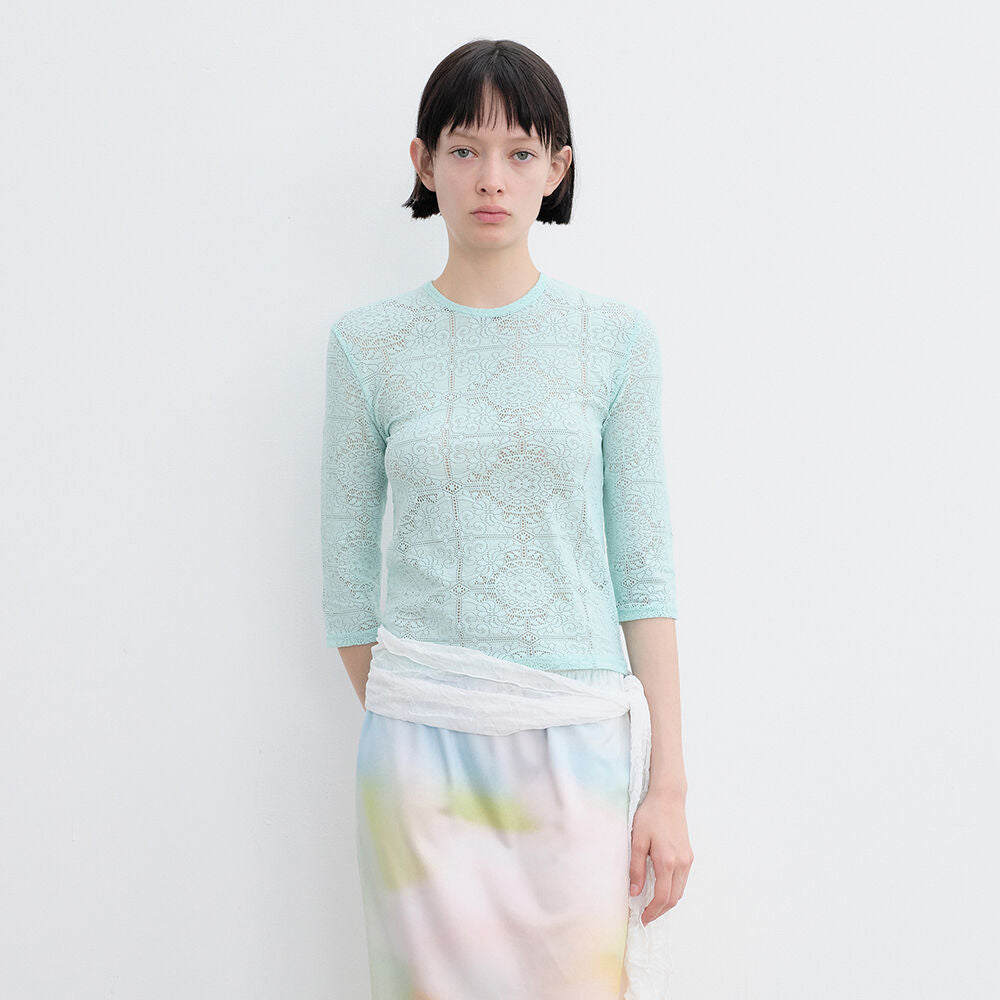 YUNSÉ [3rd reorder] Lace 3/4 Sleeve Tee (Mint)