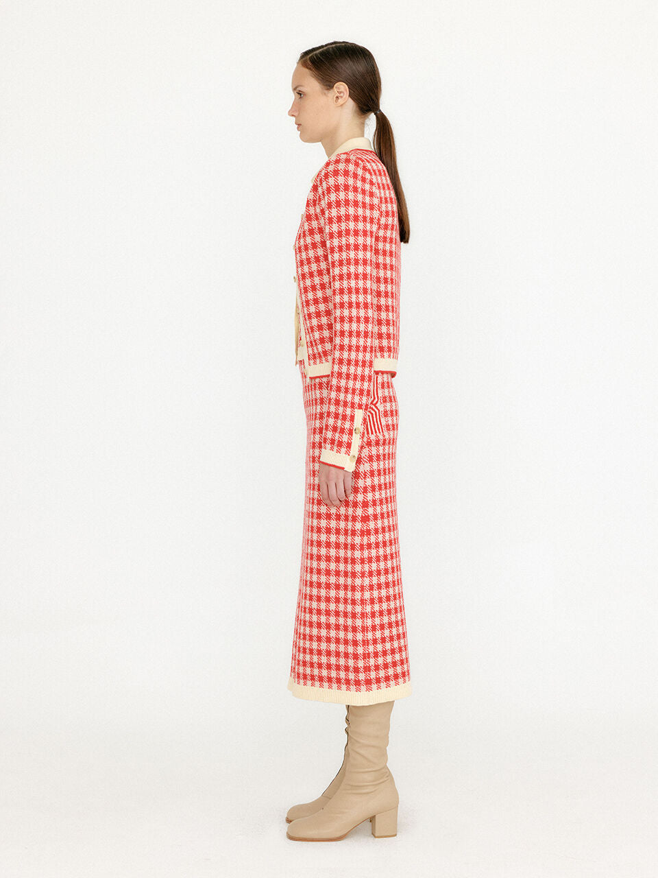 EENK EENK VINK Gingham Check Knit Shirt - Red/Ivory