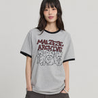 WAIKEI Maltese Archive Line Graphic Ringer Short Sleeve T-Shirt Gray
