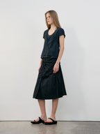 LOW CLASSIC U-NECK LOGO BLOUSE_BLACK_LW251BL04BK