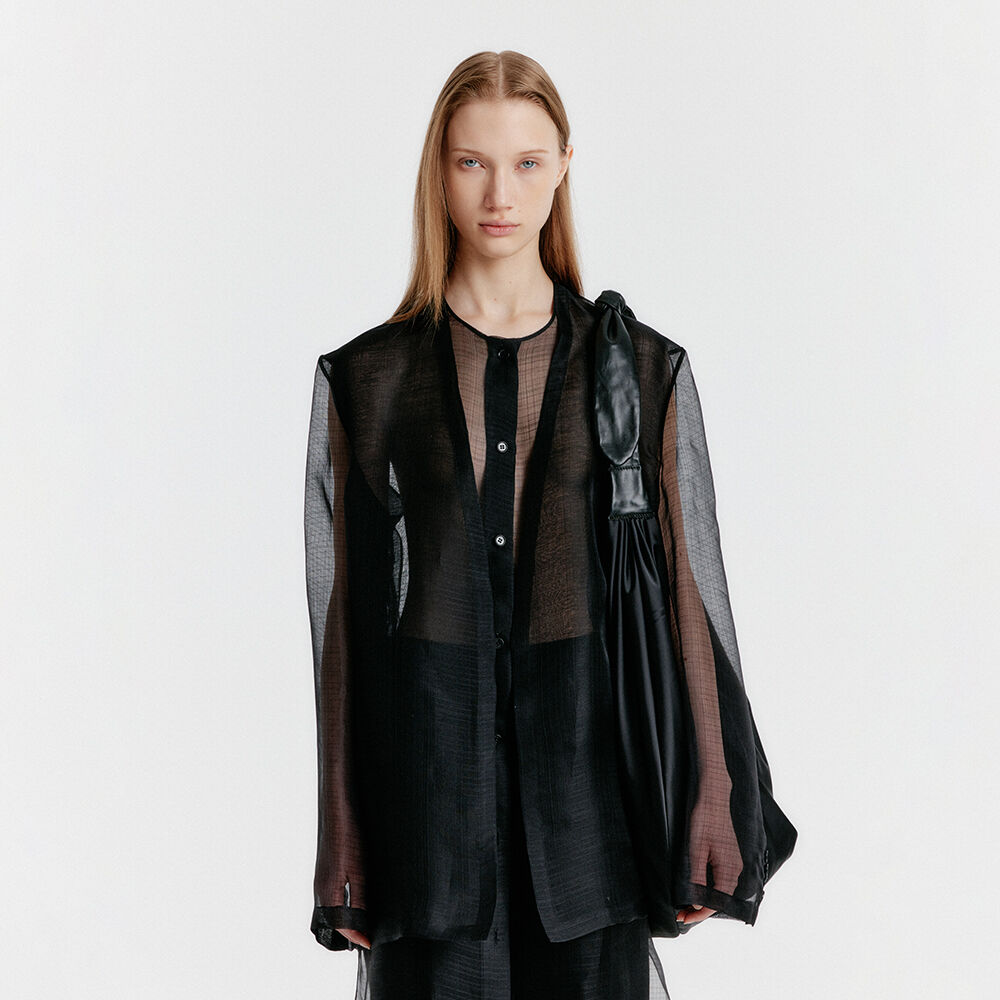 EENK YASMIN Round-neck Long Jacket - Sheer Black