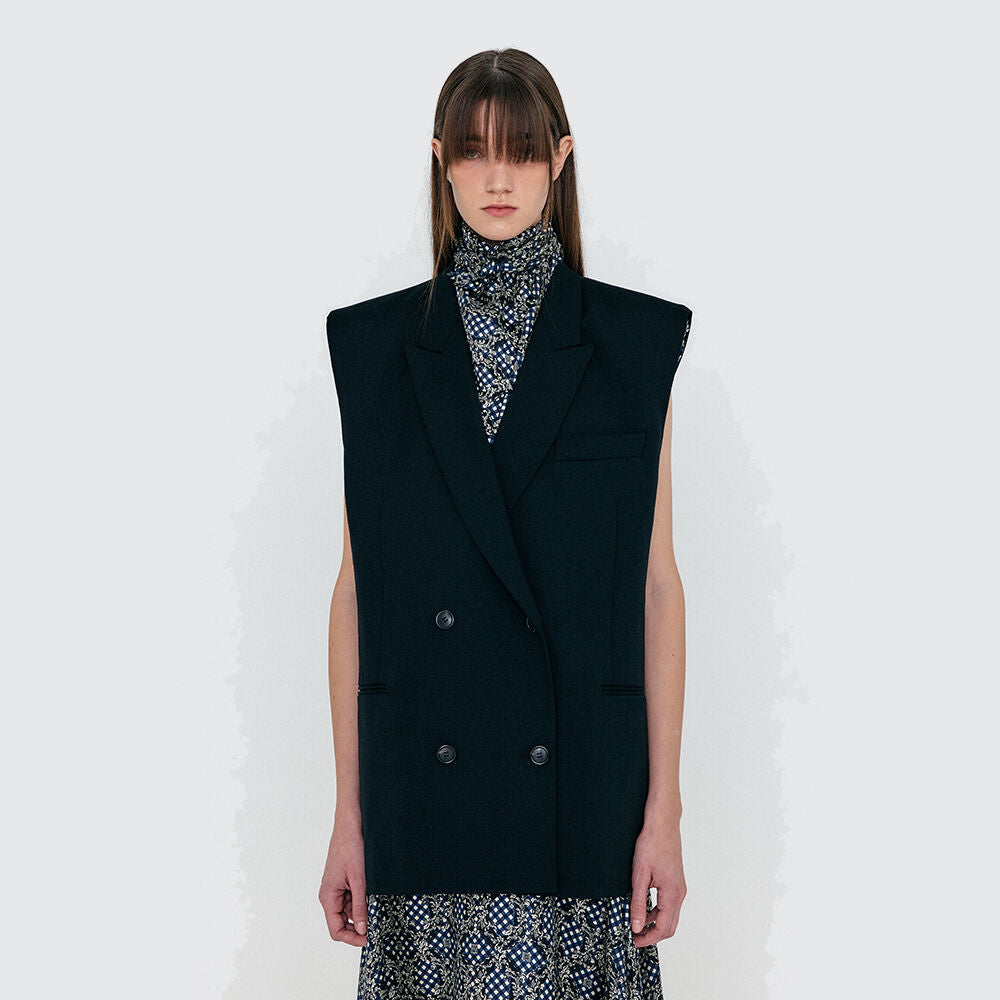 EENK EENK WINSTON Oversized Double-Breasted Vest with Scarf - Black