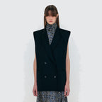 EENK EENK WINSTON Oversized Double-Breasted Vest with Scarf - Black