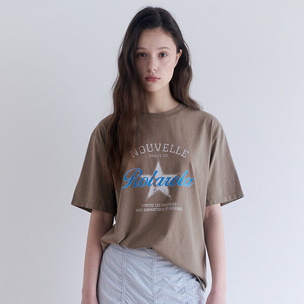 rolarola VINTAGE PRINT PIGMENT T-SHIRT KHAKI