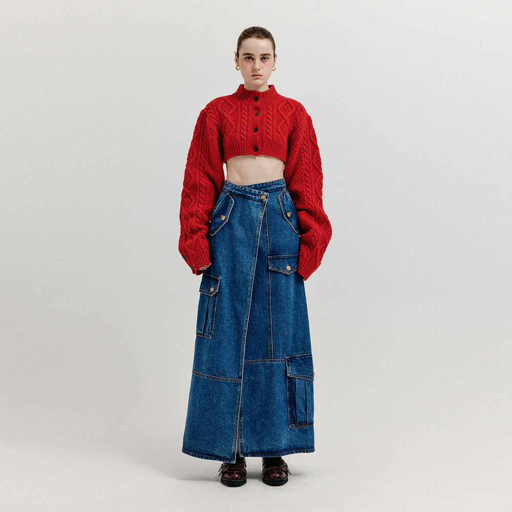 EENK EENK Cargo Maxi Denim Wrap Skirt - Blue