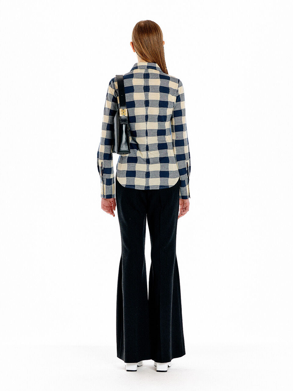 EENK URINA Lettering Jersey Shirt - Ivory/Navy Check