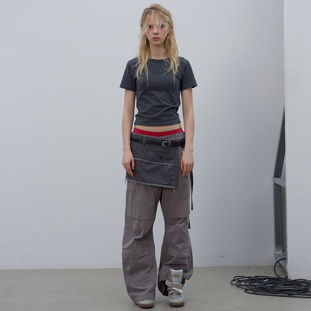 LCDC TM DOUBLE LAYER V-NECK TOP (DARK GREY)