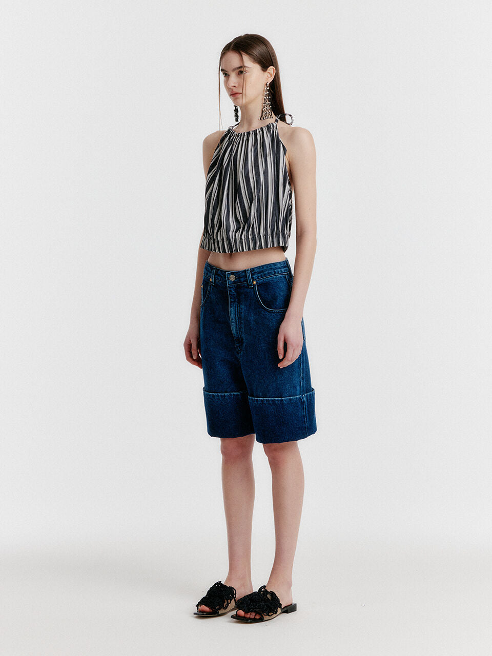 EENK YOCO Turn-up Denim Shorts - Blue