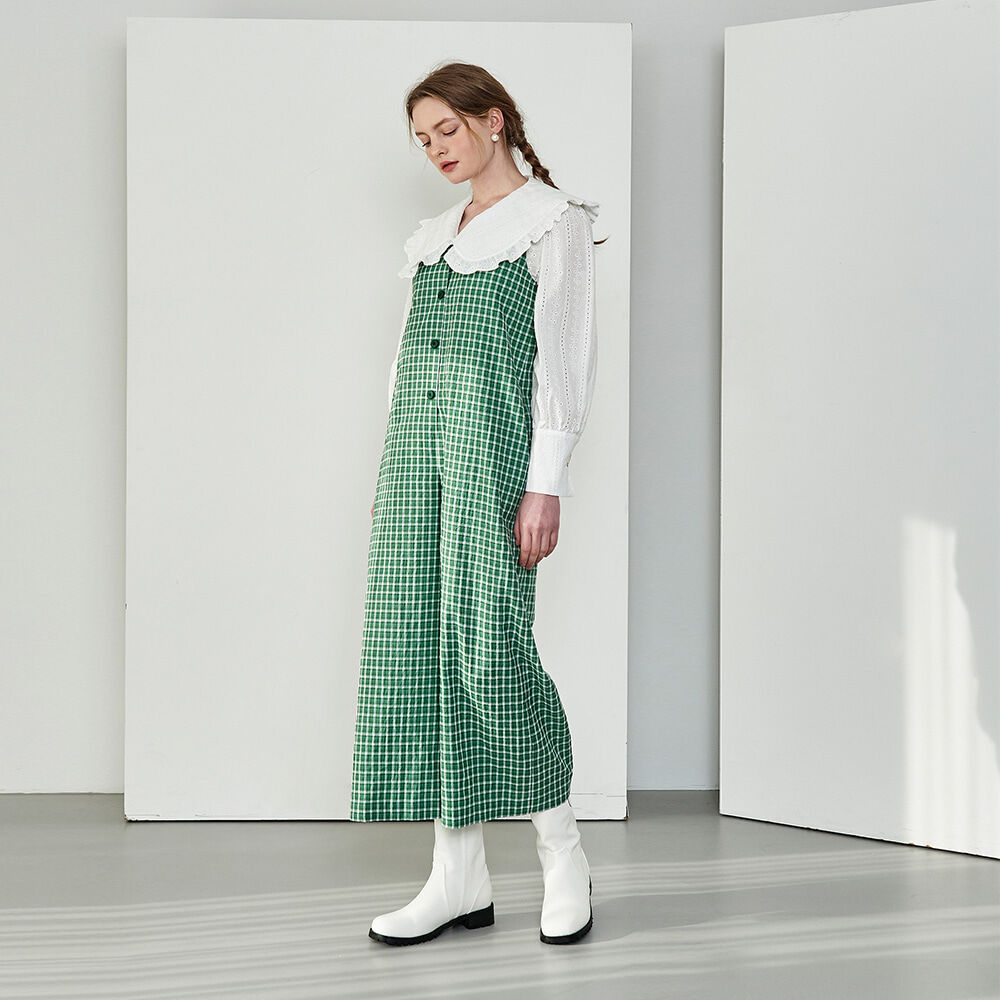 MAKEATOAST V-NECK CHECK JUMP SUIT GREEN MTBBSJS00252