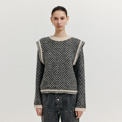 EENK XITA Jacquard Knit Vest - Black/Ivory