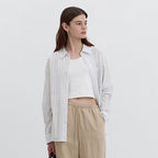 DUNST UNISEX CLASSIC OVERSHIRT BEIGE STRIPE_UDSH5B123I2