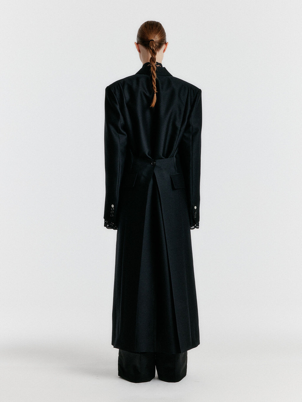 EENK YALE Peaked lapel Tailored Long Coat - Black