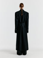EENK YALE Peaked lapel Tailored Long Coat - Black