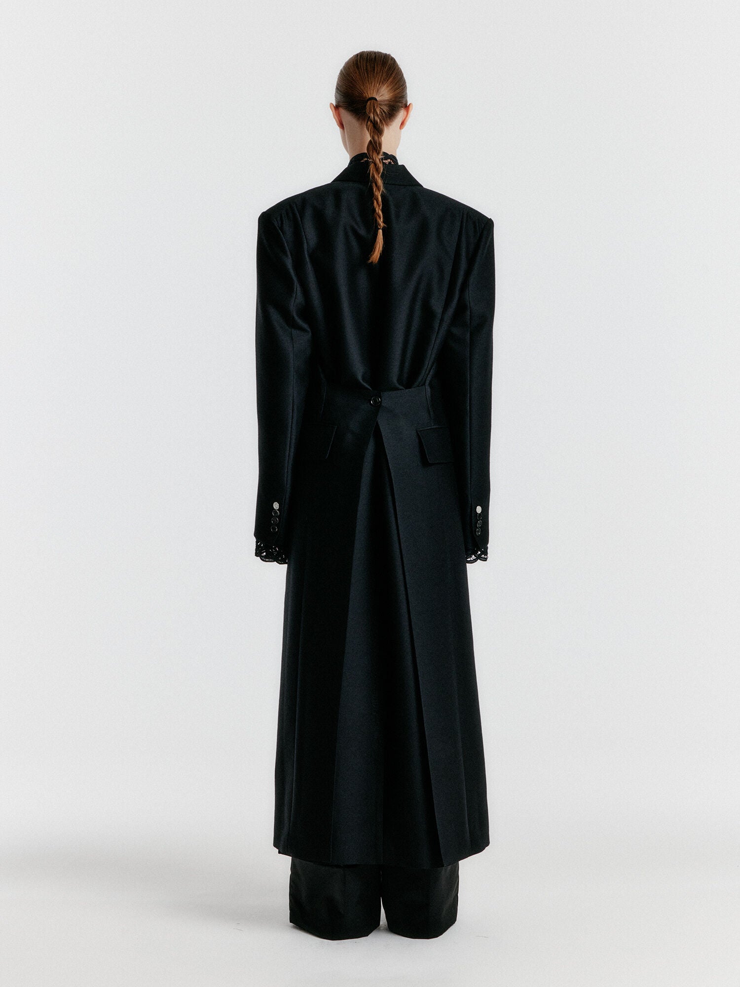 EENK YALE Peaked lapel Tailored Long Coat - Black