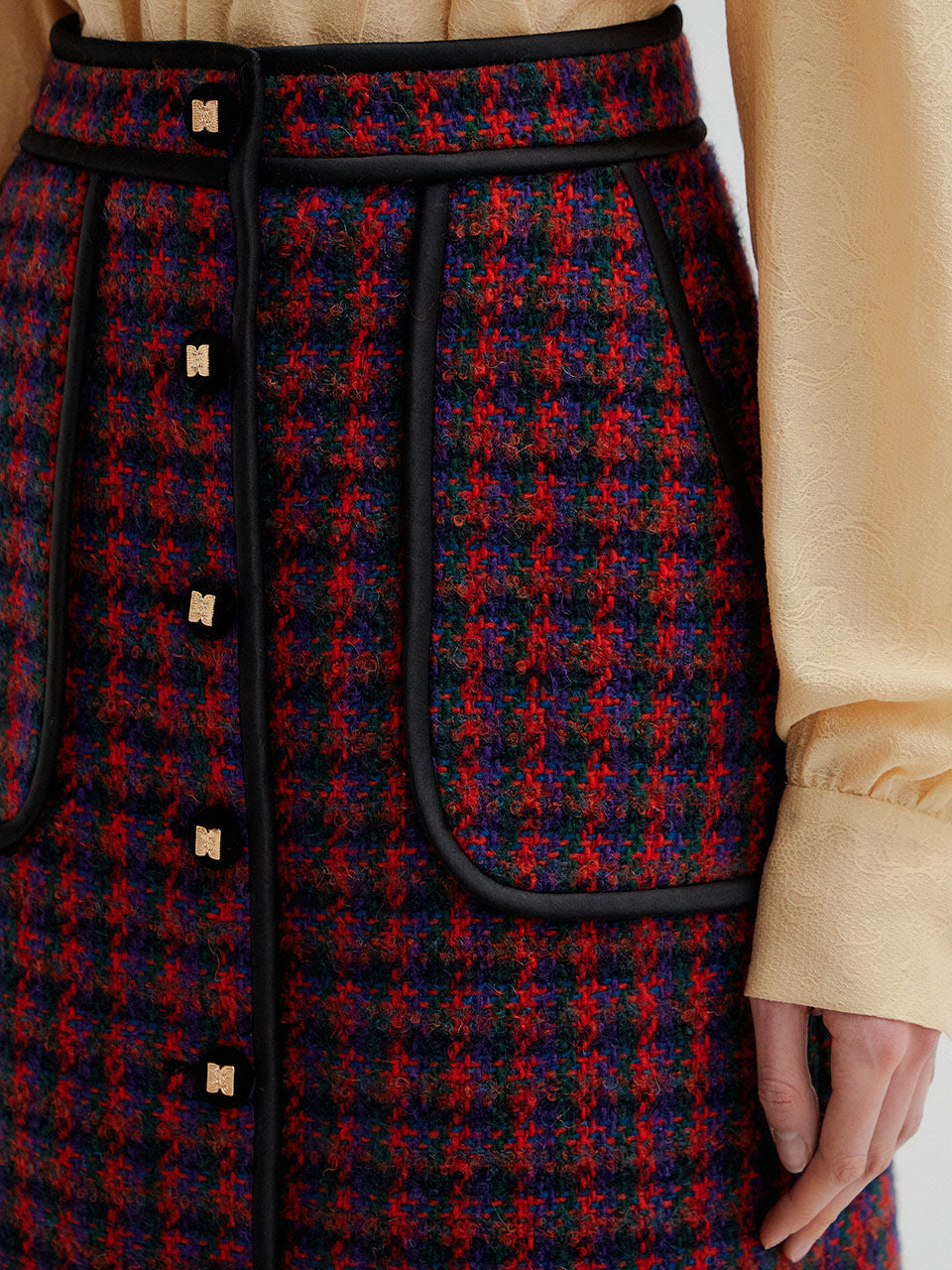 EENK EENK TWELVE Check Paneled Skirt - Red Multi