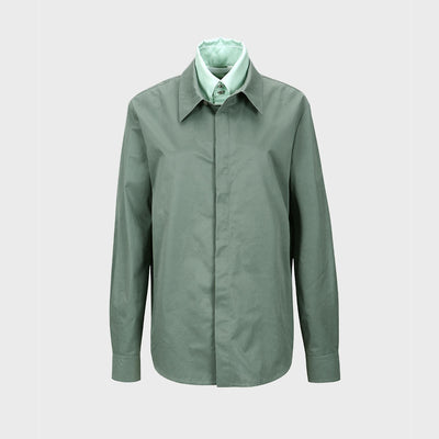 LAYERED COTTON-BLEND SHIRT GREEN (W23BL306GN)